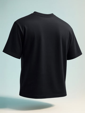 Men's Black Relaxed Fit Graphic Printed 240 GSM Casual T-Shirt
