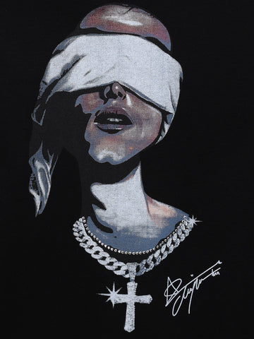 Men's Black Relaxed Fit Graphic Printed 240 GSM Casual T-Shirt