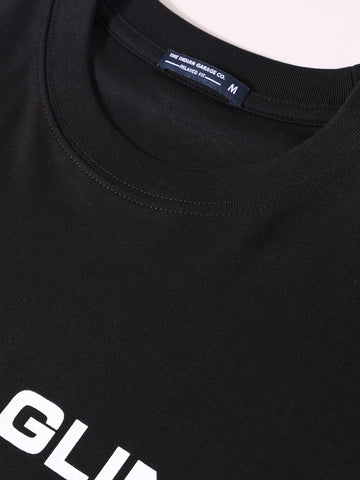 Men's Black Relaxed Fit Graphic Printed 240 GSM Casual T-Shirt
