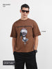 Men's Brown Relaxed Fit Graphic Printed 240 GSM Casual T-Shirt