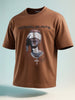 Men's Brown Relaxed Fit Graphic Printed 240 GSM Casual T-Shirt