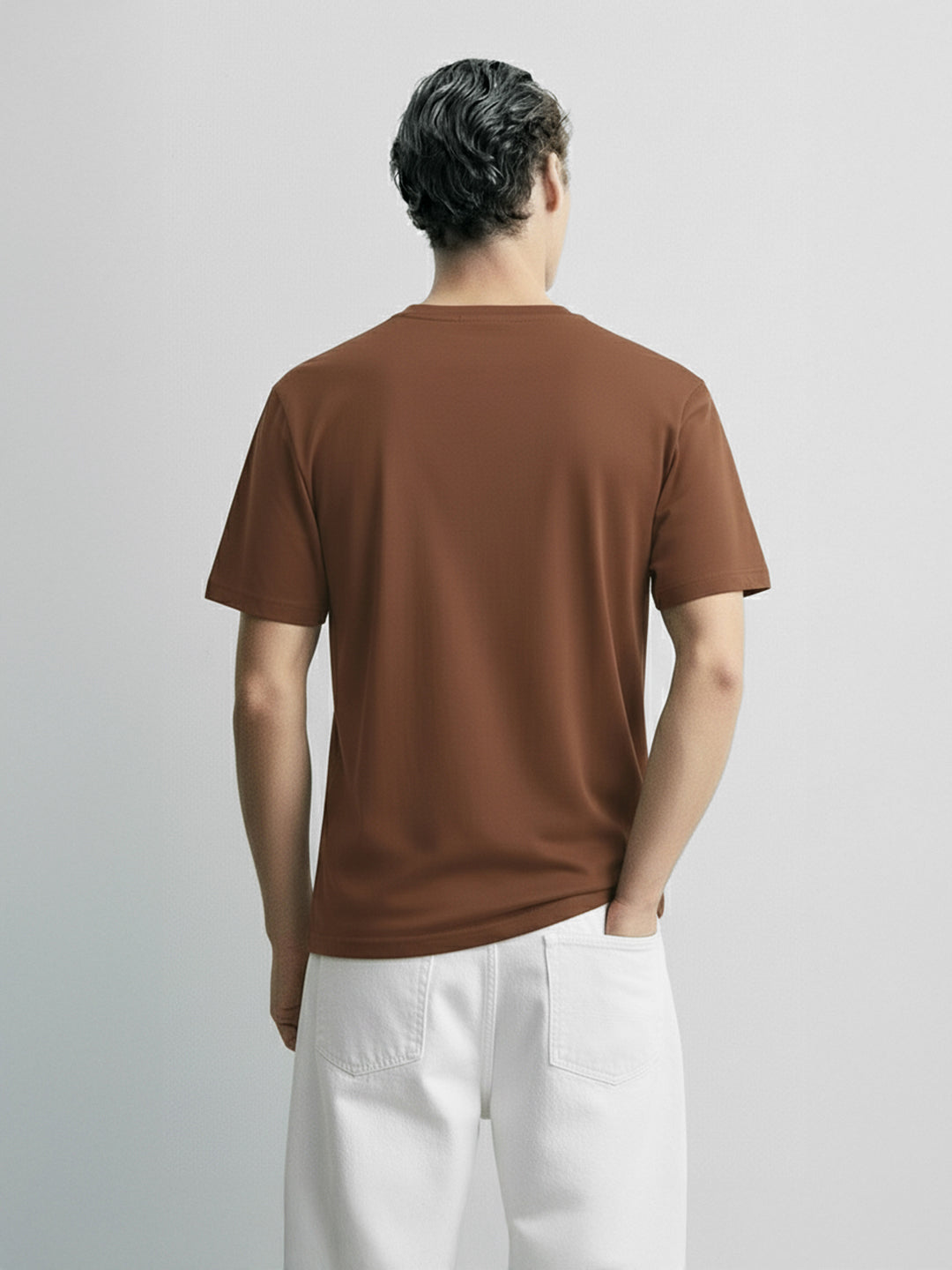 Men's Brown Relaxed Fit Graphic Printed 240 GSM Casual T-Shirt