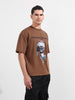 Men's Brown Relaxed Fit Graphic Printed 240 GSM Casual T-Shirt