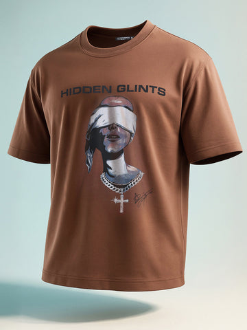 Men's Brown Relaxed Fit Graphic Printed 240 GSM Casual T-Shirt