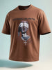 Men's Brown Relaxed Fit Graphic Printed 240 GSM Casual T-Shirt