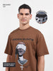 Men's Brown Relaxed Fit Graphic Printed 240 GSM Casual T-Shirt