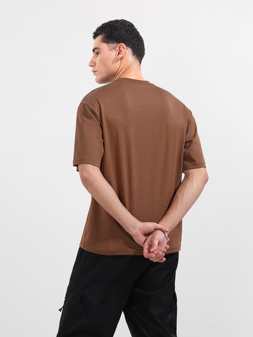Men's Brown Relaxed Fit Graphic Printed 240 GSM Casual T-Shirt