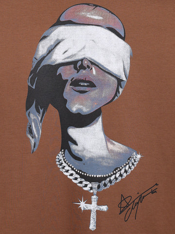 Men's Brown Relaxed Fit Graphic Printed 240 GSM Casual T-Shirt