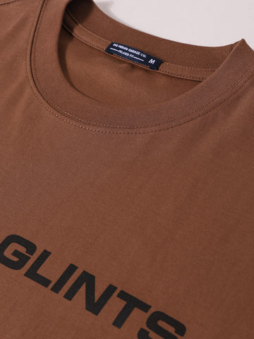 Men's Brown Relaxed Fit Graphic Printed 240 GSM Casual T-Shirt