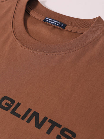 Men's Brown Relaxed Fit Graphic Printed 240 GSM Casual T-Shirt