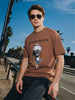Men's Brown Relaxed Fit Graphic Printed 240 GSM Casual T-Shirt