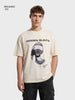 Men's Cream Relaxed Fit Graphic Printed 240 GSM Casual T-Shirt