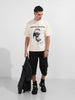 Men's Cream Relaxed Fit Graphic Printed 240 GSM Casual T-Shirt