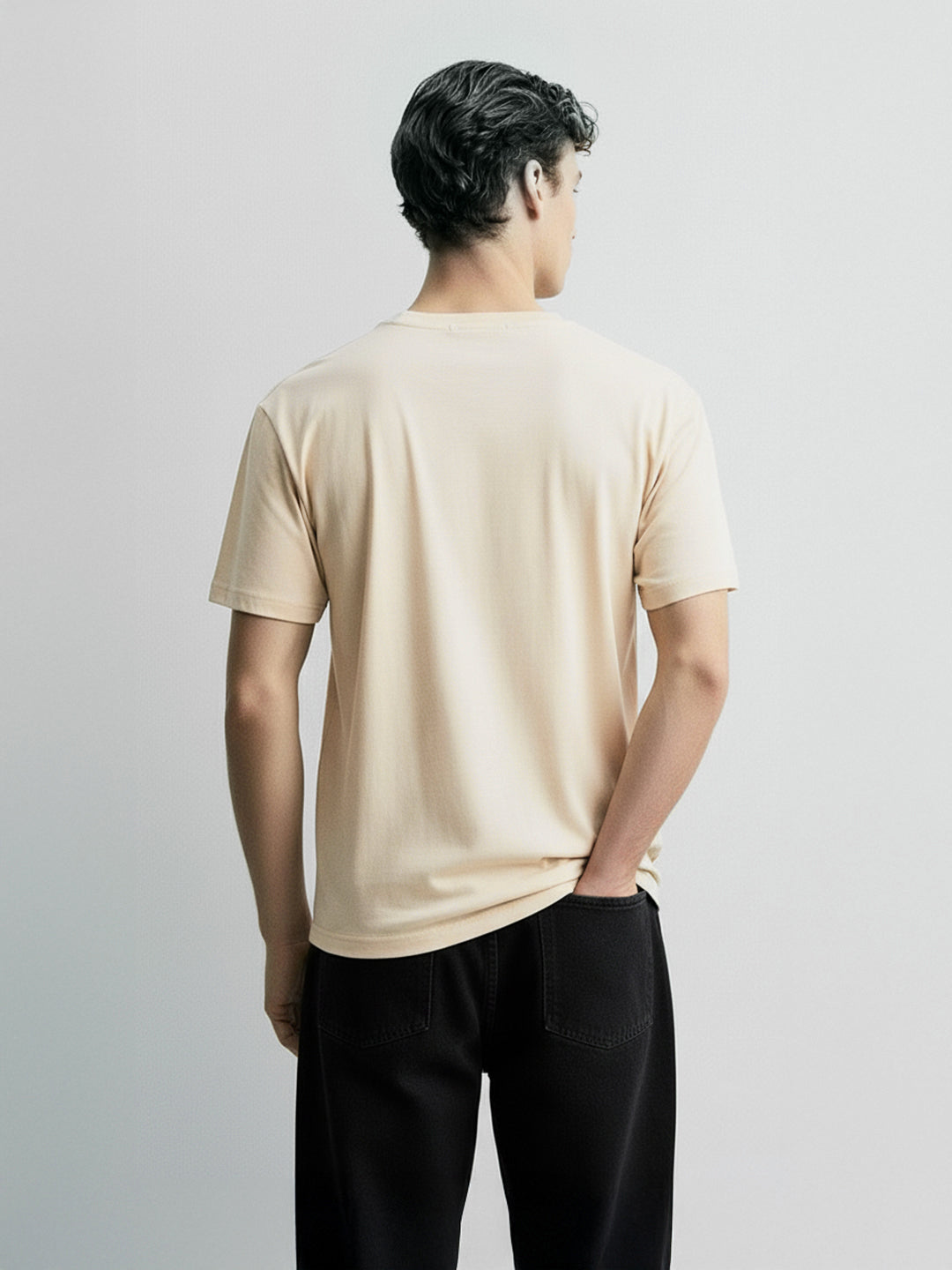 Men's Cream Relaxed Fit Graphic Printed 240 GSM Casual T-Shirt