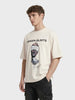 Men's Cream Relaxed Fit Graphic Printed 240 GSM Casual T-Shirt