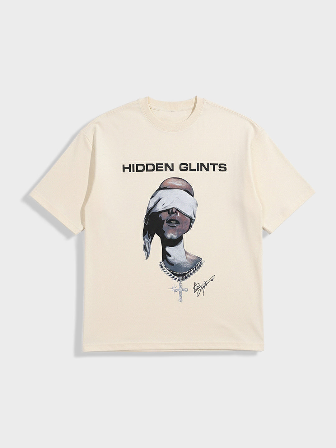 Men's Cream Relaxed Fit Graphic Printed 240 GSM Casual T-Shirt