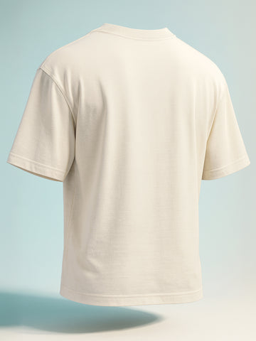 Men's Cream Relaxed Fit Graphic Printed 240 GSM Casual T-Shirt