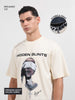 Men's Cream Relaxed Fit Graphic Printed 240 GSM Casual T-Shirt