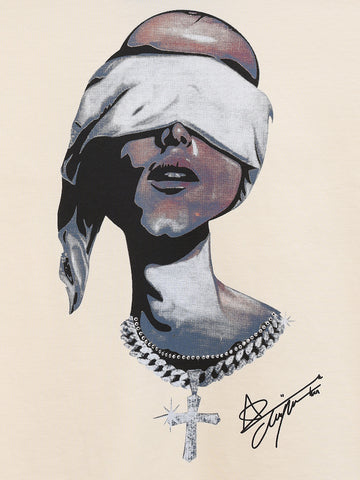 Men's Cream Relaxed Fit Graphic Printed 240 GSM Casual T-Shirt