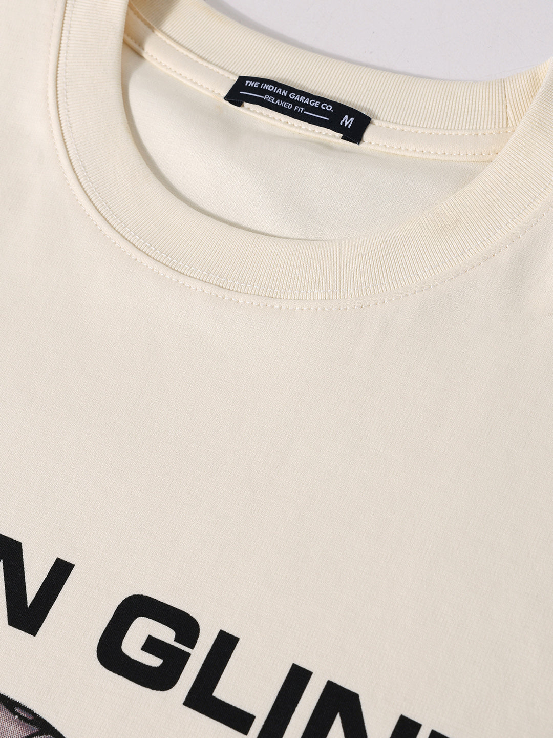Men's Cream Relaxed Fit Graphic Printed 240 GSM Casual T-Shirt