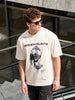 Men's Cream Relaxed Fit Graphic Printed 240 GSM Casual T-Shirt