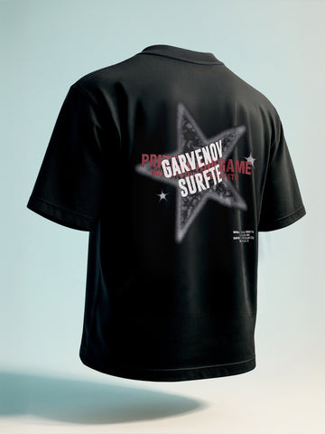 Men's Black Relaxed Fit Graphic Printed 240 GSM Casual T-Shirt