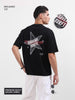 Men's Black Relaxed Fit Graphic Printed 240 GSM Casual T-Shirt