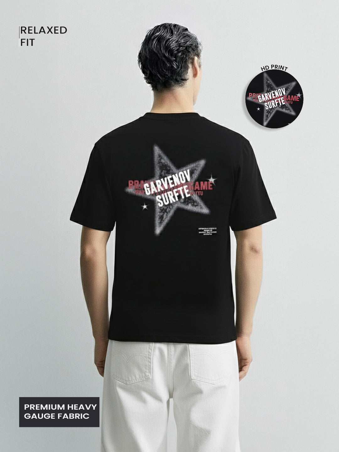 Men's Black Relaxed Fit Graphic Printed 240 GSM Casual T-Shirt