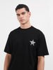 Men's Black Relaxed Fit Graphic Printed 240 GSM Casual T-Shirt