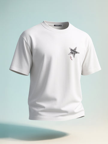 Men's White Relaxed Fit Graphic Printed 240 GSM Casual T-Shirt