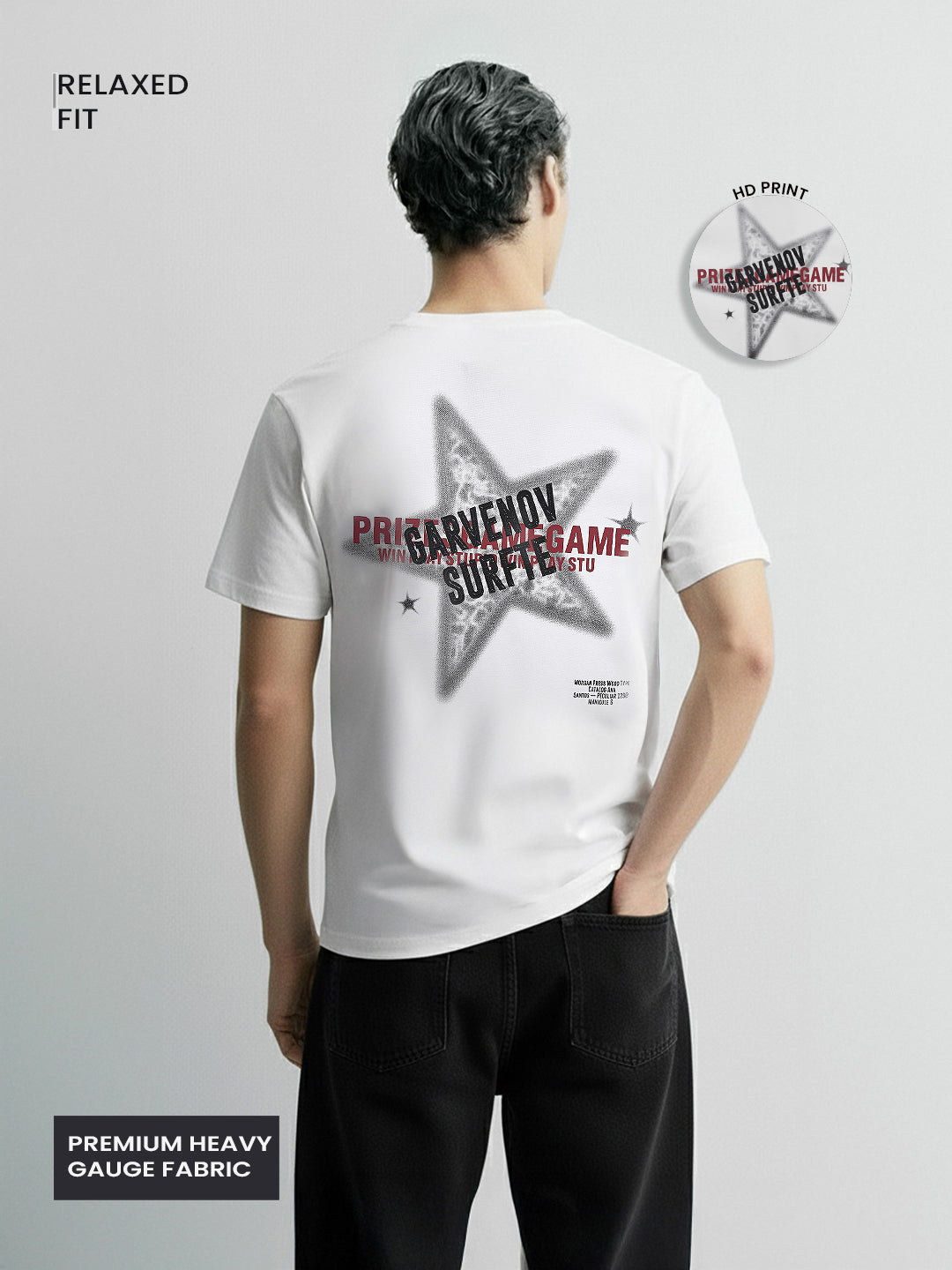 Men's White Relaxed Fit Graphic Printed 240 GSM Casual T-Shirt