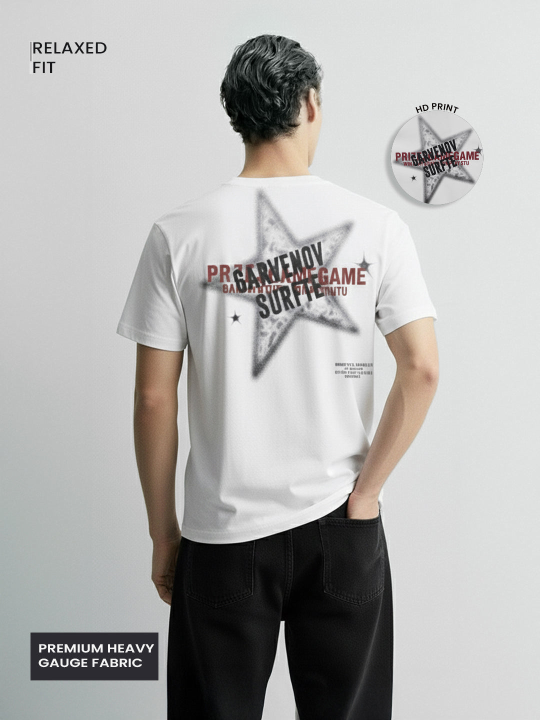 Men's White Relaxed Fit Graphic Printed 240 GSM Casual T-Shirt