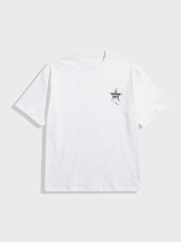 Men's White Relaxed Fit Graphic Printed 240 GSM Casual T-Shirt