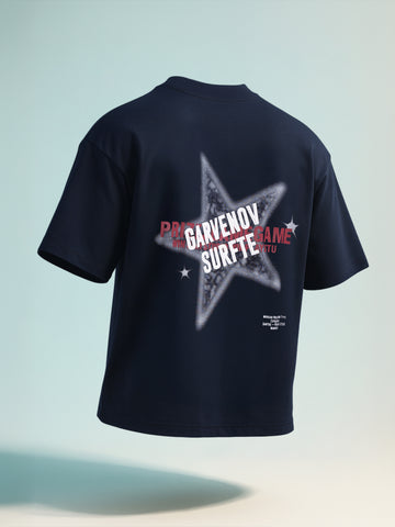 Men's Navy Blue Relaxed Fit Graphic Printed 240 GSM Casual T-Shirt