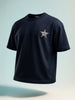 Men's Navy Blue Relaxed Fit Graphic Printed 240 GSM Casual T-Shirt