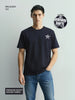Men's Blue Relaxed Fit Graphic Printed 240 GSM Casual T-Shirt