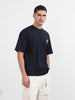 Men's Blue Relaxed Fit Graphic Printed 240 GSM Casual T-Shirt