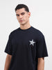 Men's Blue Relaxed Fit Graphic Printed 240 GSM Casual T-Shirt