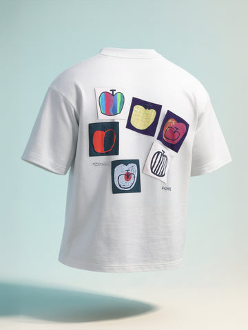 Men's White Relaxed Fit Embroided 240 GSM Casual T-Shirt