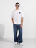 Men's White Relaxed Fit Embroided 240 GSM Casual T-Shirt