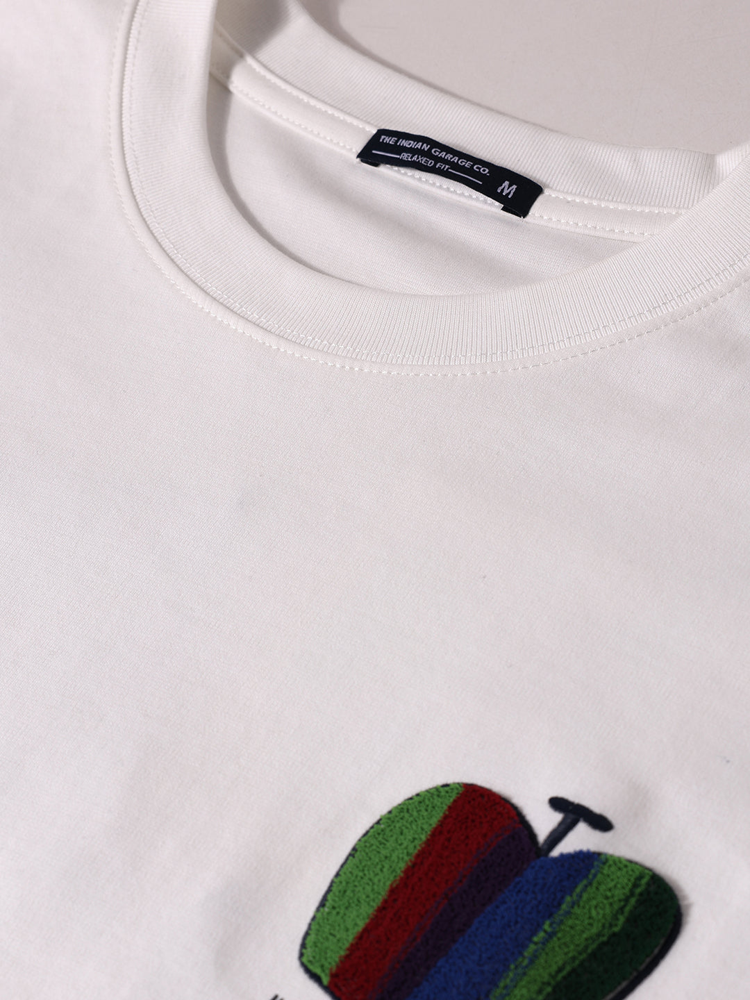 Men's White Relaxed Fit Embroided 240 GSM Casual T-Shirt