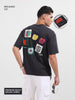 Men's Grey Relaxed Fit Embroided 240 GSM Casual T-Shirt