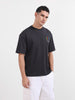 Men's Grey Relaxed Fit Embroided 240 GSM Casual T-Shirt