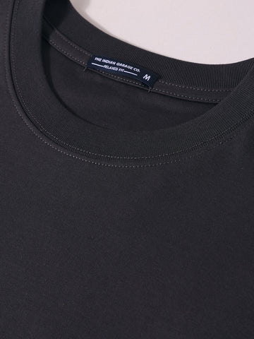 Men's Grey Relaxed Fit Embroided 240 GSM Casual T-Shirt