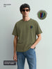 Men's Green Relaxed Fit Embroided 240 GSM Casual T-Shirt
