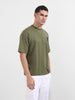 Men's Green Relaxed Fit Embroided 240 GSM Casual T-Shirt