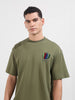 Men's Green Relaxed Fit Embroided 240 GSM Casual T-Shirt