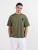 Men's Green Relaxed Fit Embroided 240 GSM Casual T-Shirt