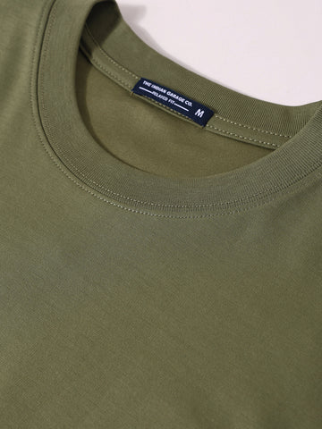 Men's Green Relaxed Fit Embroided 240 GSM Casual T-Shirt