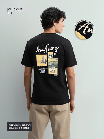 Men's Black Relaxed Fit Embroided 240 GSM Casual T-Shirt